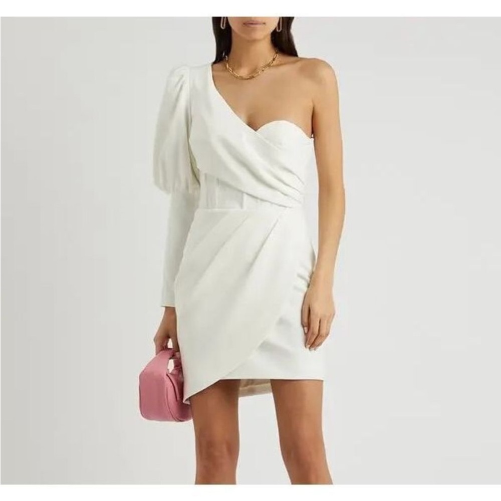 NWT Lavish Alice White One Sleeve Overlay Mesh Corset Mini Dress Size 2